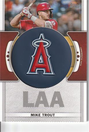 inv027 mike trout 2023 topps card #tlp-mt insert team logo patch los angeles ang